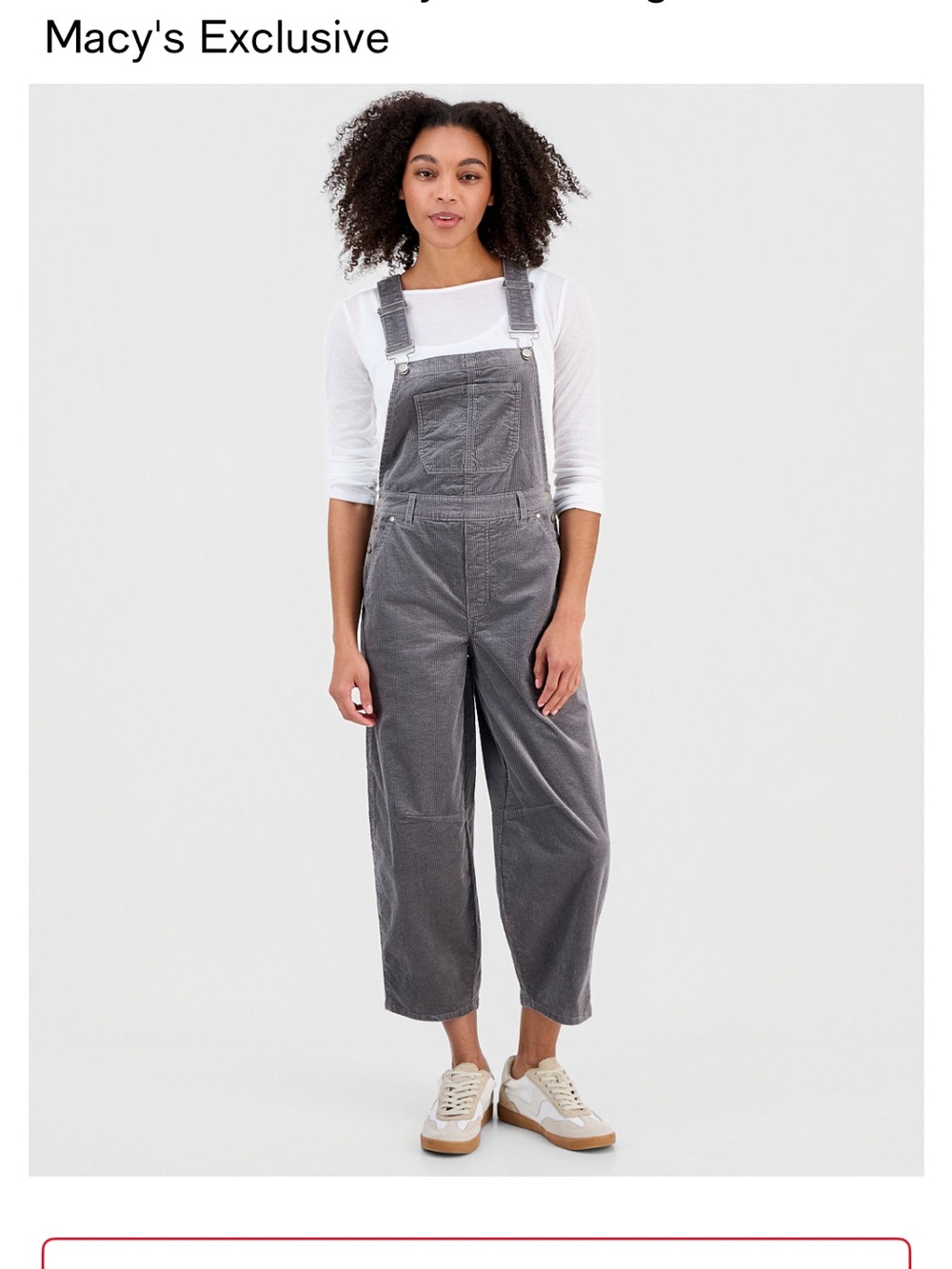 Corduroy Barrel- leg Overalls in Gray